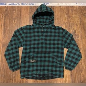 Vermont Flannel Company green oversized plaid pullover hooded shacket shirt ›